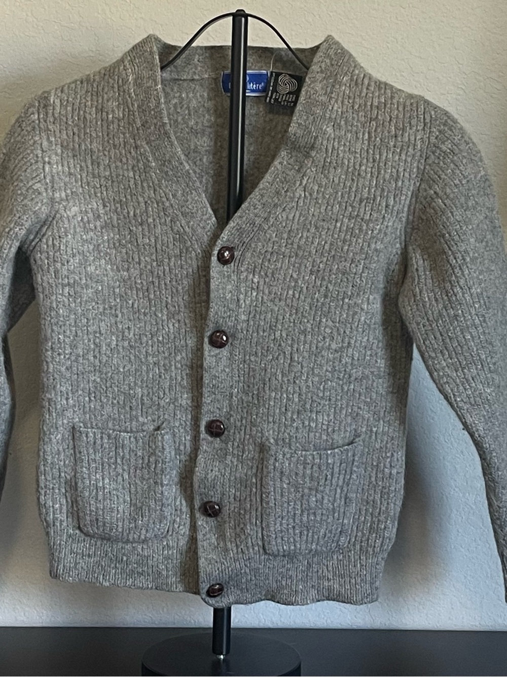 Vintage 80s Quadrilatere Pure Virgin Wool Ribbed Grandpa Cardigan Sweater 44 Sm